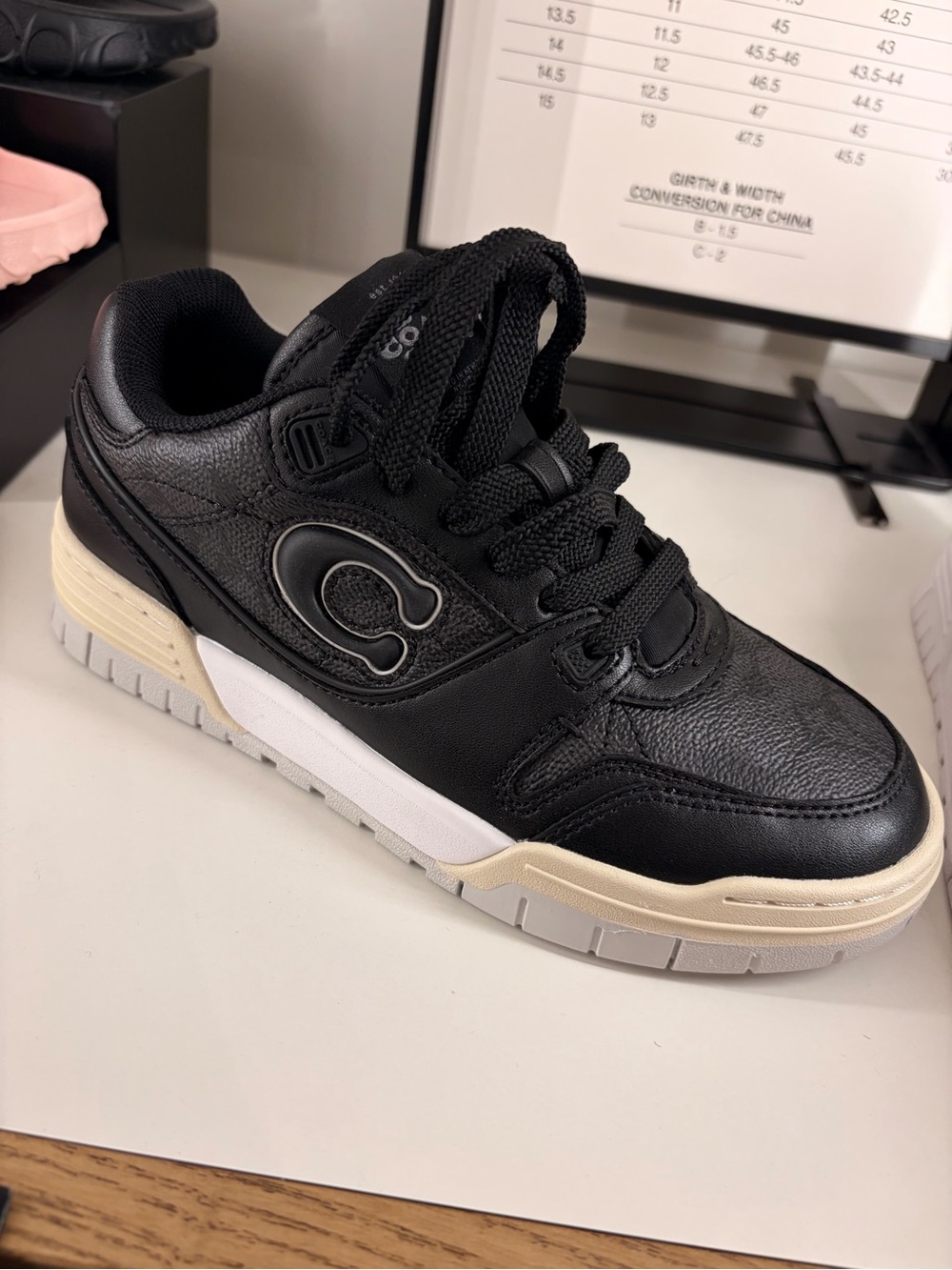 Coach Black Leather Low-Top Sneaker with Cream and White Midsole for women